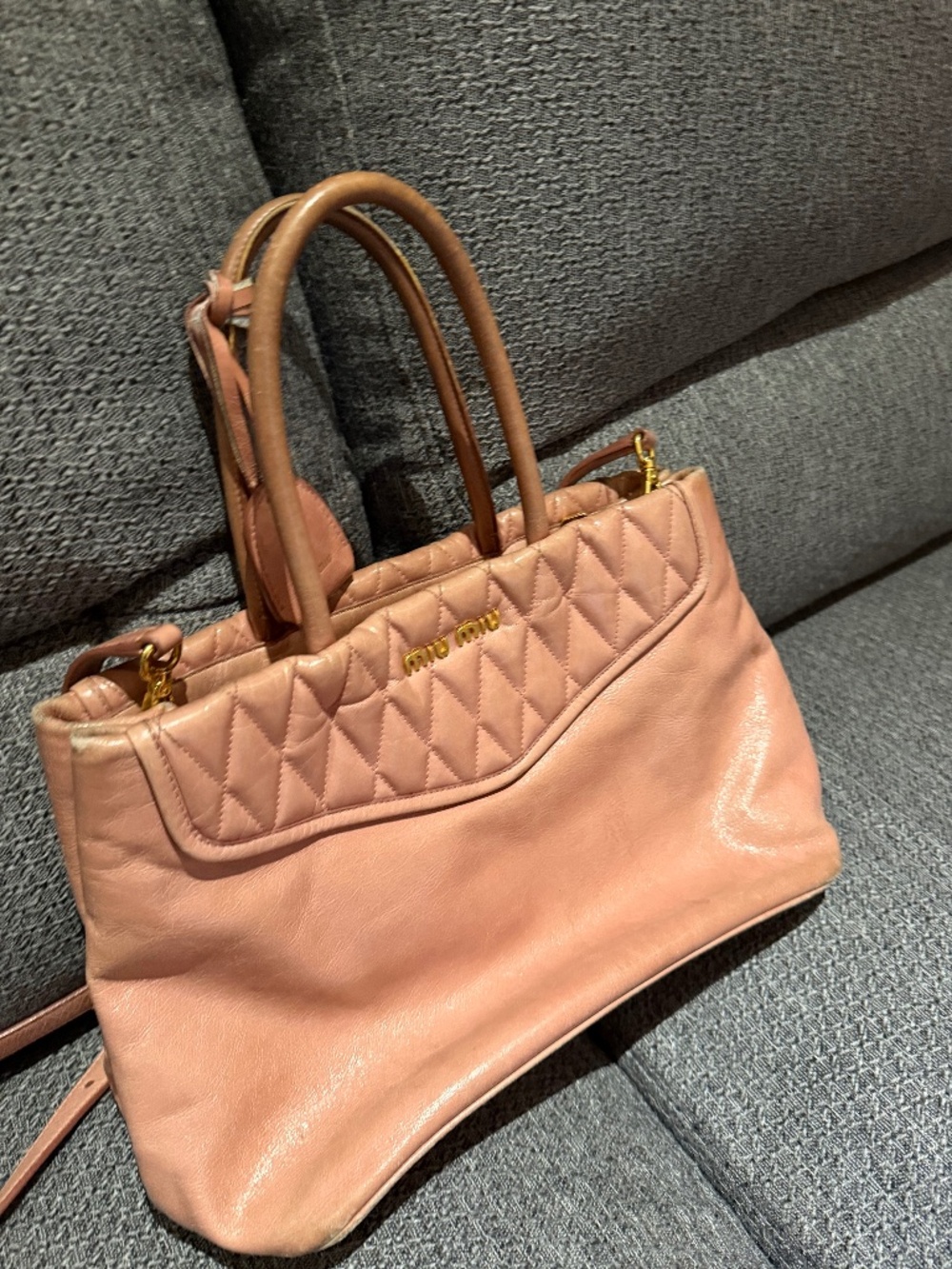 Authentic Vintage Miu Miu Pink Vitello Shine Trapu Quilted Leather Tote Bag
